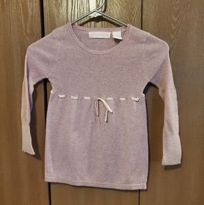 Smudge Pink Metallic Thread Knit Ribbon Belted Juliet Sleeve Sweater Girls Sz 5